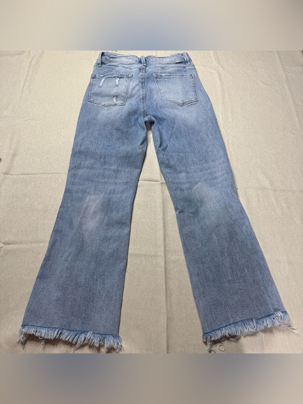 Risen Light Wash Distressed Wide Leg Jeans Raw Hem High Rise Size 5/27 - Picture 4 of 11